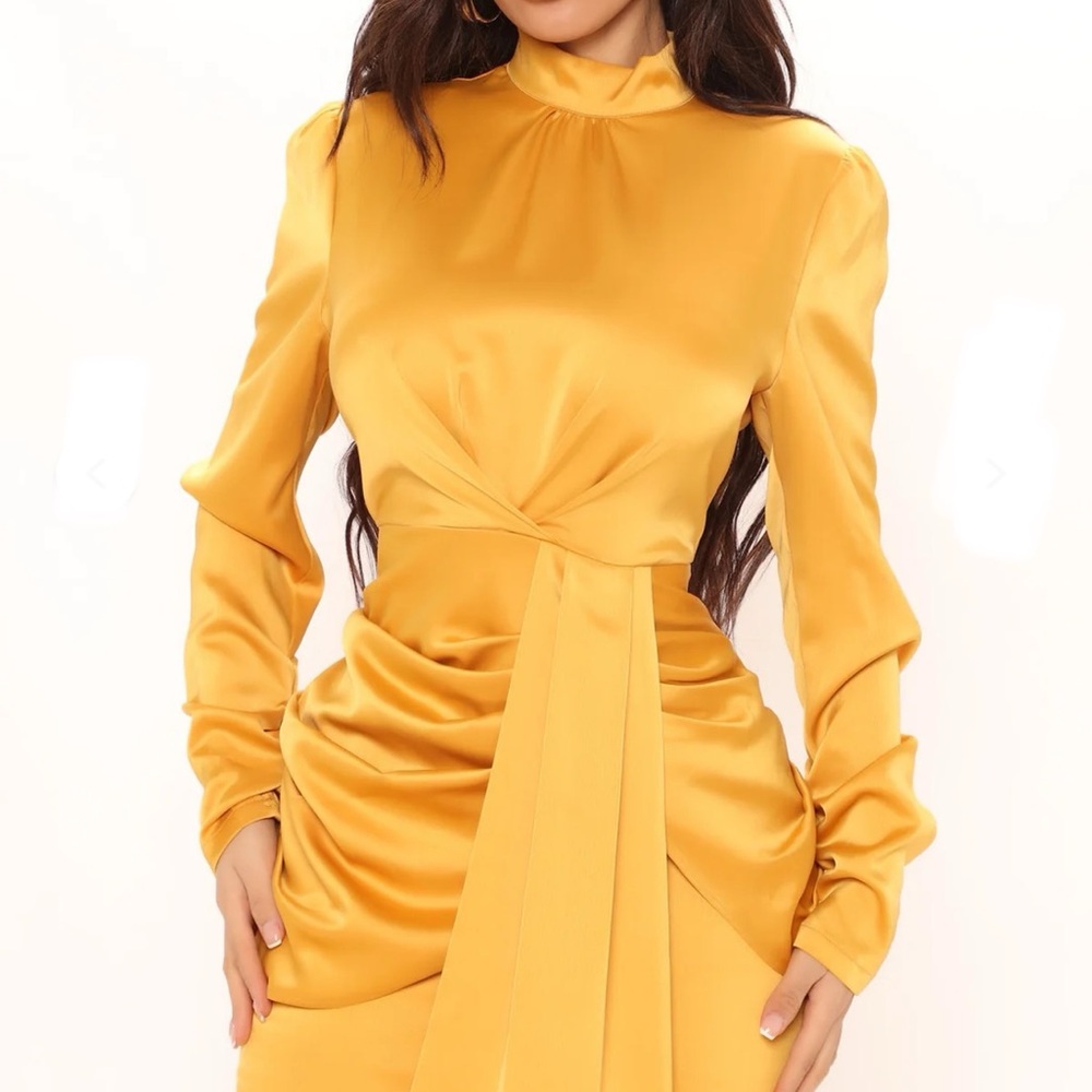 Fashion Nova Gold Long Sleeve Dress